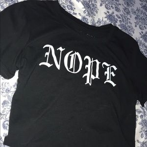 ‘NOPE’ Black T-shirt Crop Top | size: L